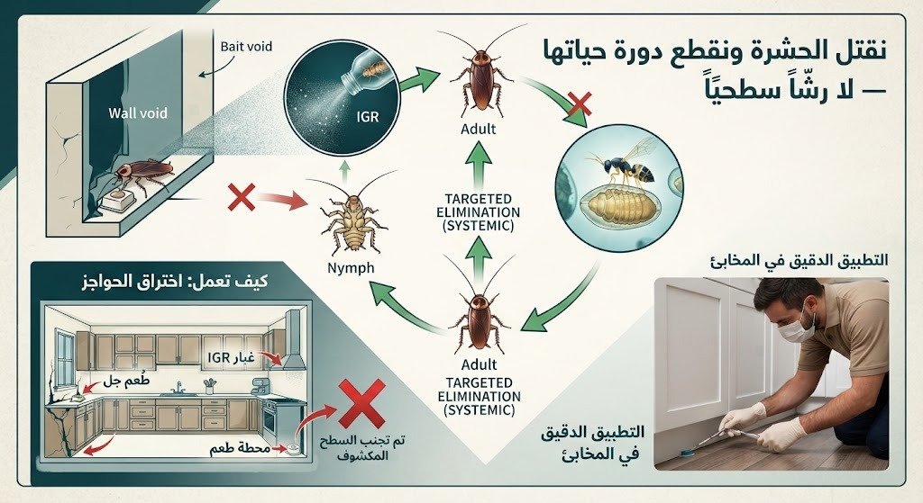 نقتل الحشرة ونقطع دورة حياتها — لا رشّاً سطحياً | الحل الجذري للقضاء على الآفات